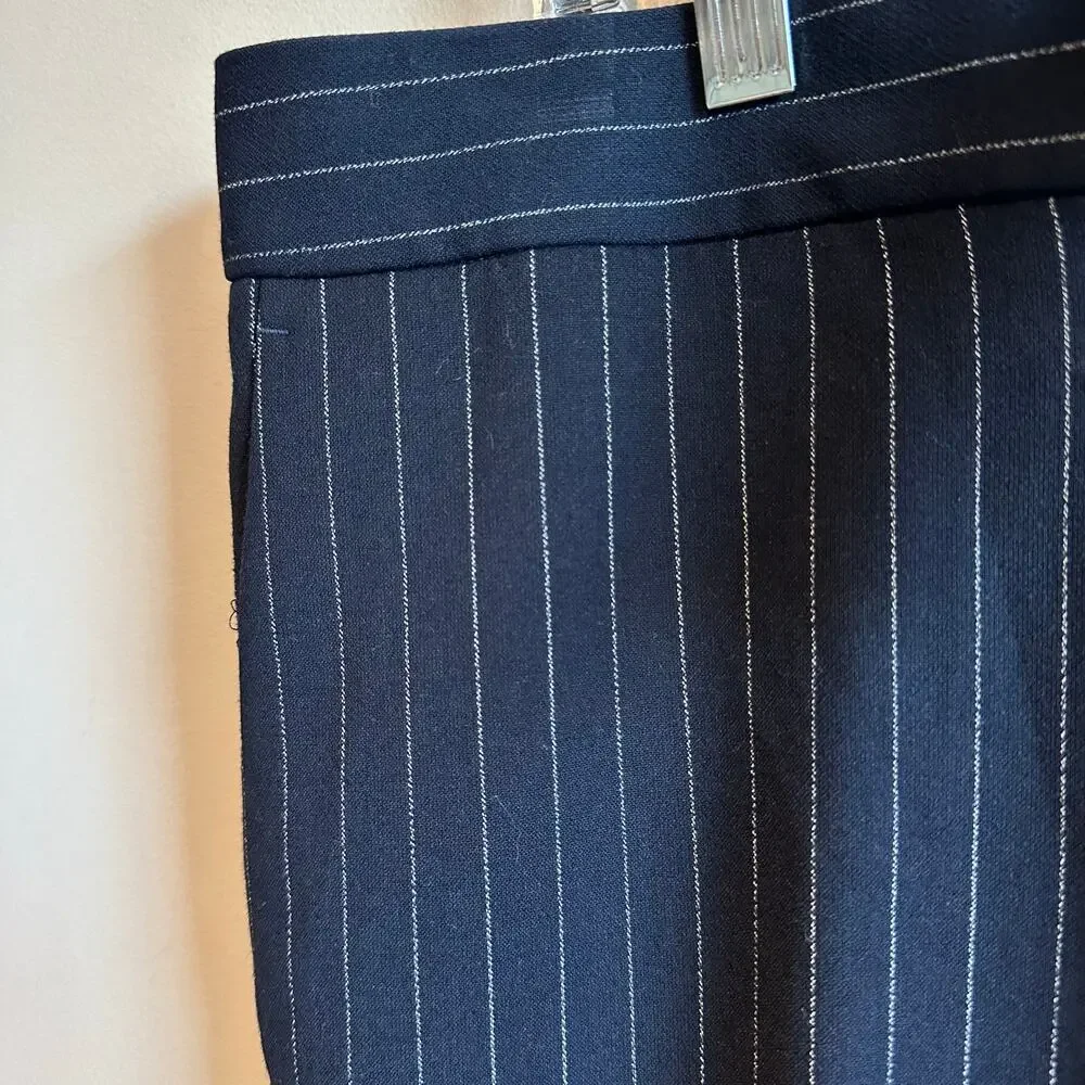 Ann Taylor Devin Fit Tailored Ankle Pinstripe Trouser Pant Navy Blue 14